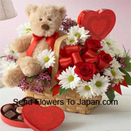 Roses and Gerberas with Teddy and Chocolates