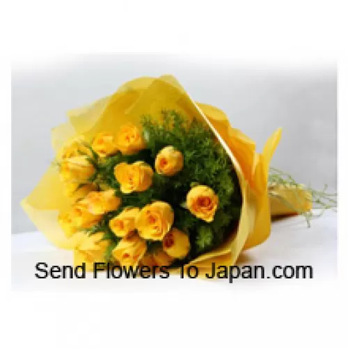 צרור של 19 ורדים צהובים עם מילוי עונתי