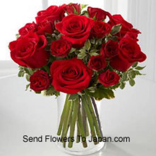 19 Lovely Red Roses in Vase