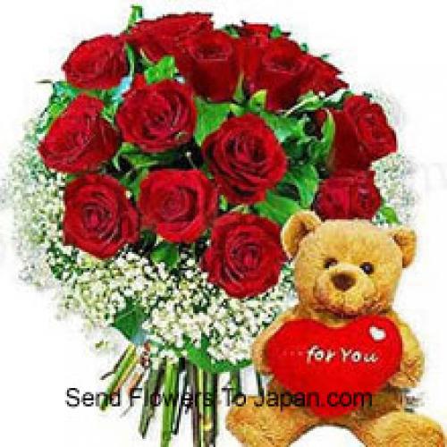 11 Roses with Hearty Teddy