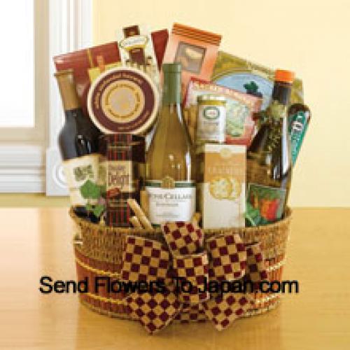 Basket Containing Wine and Goodies